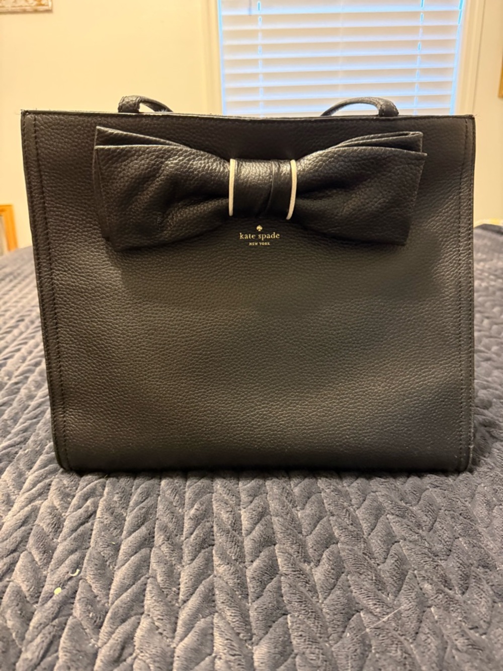 kate spade black pebbled leather tote with bow detail
